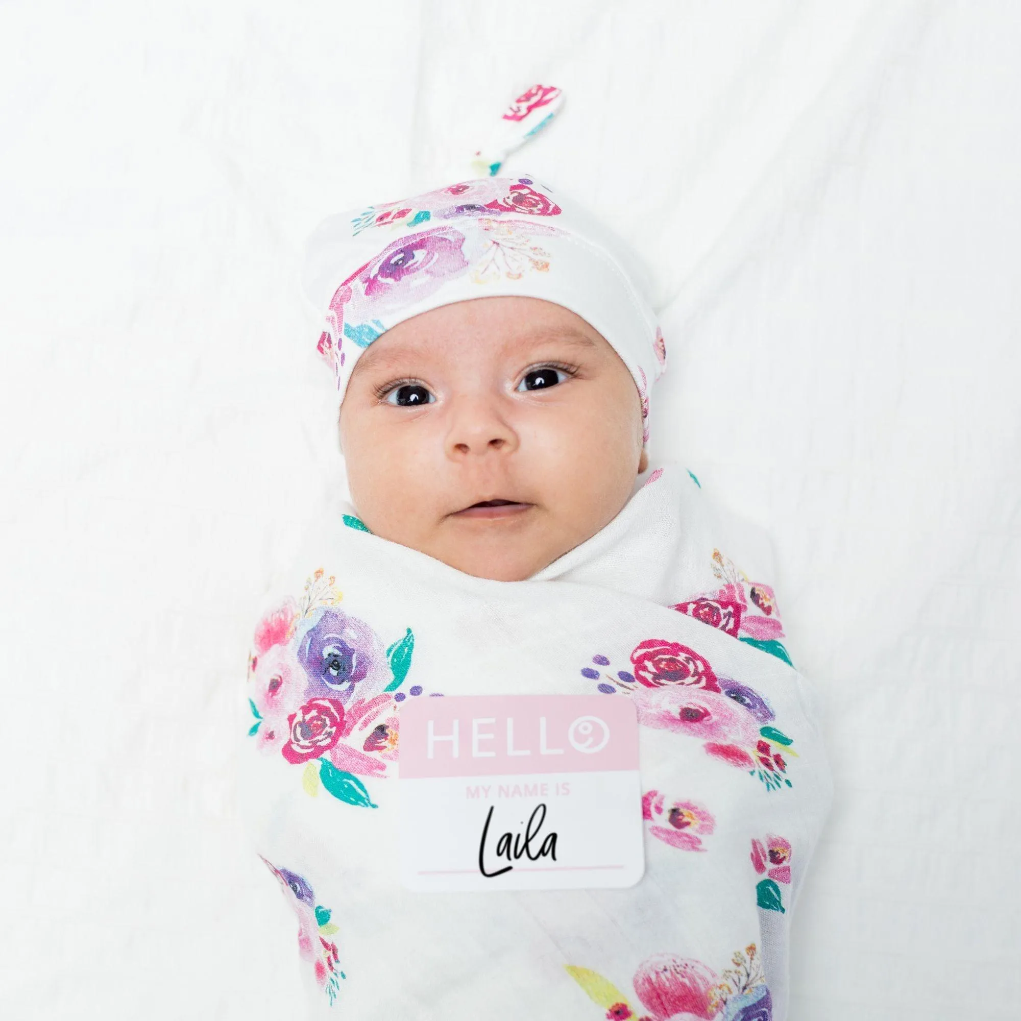 Bamboo Hat and Swaddle Blanket - Posies LAST TWO