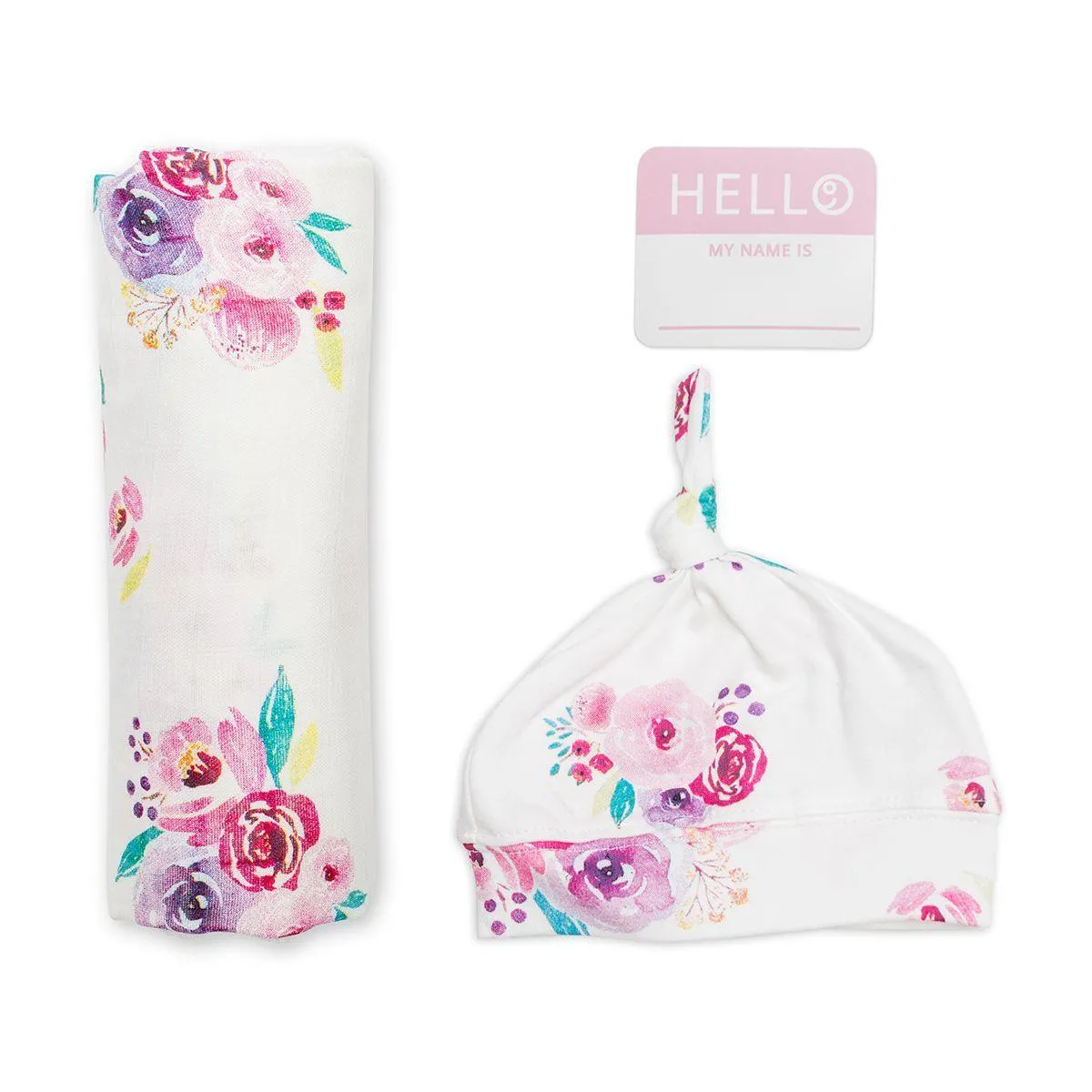 Bamboo Hat and Swaddle Blanket - Posies LAST TWO
