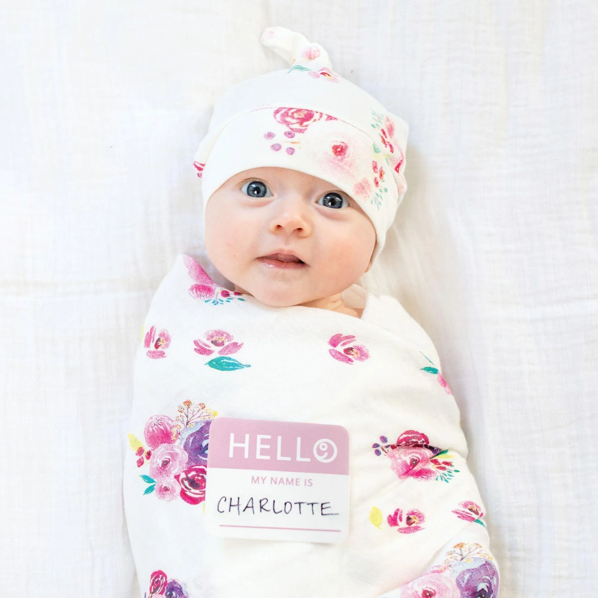 Bamboo Hat and Swaddle Blanket - Posies LAST TWO