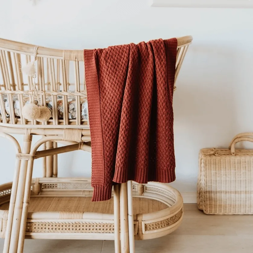 Diamond Knit Baby Blanket | Umber Rust