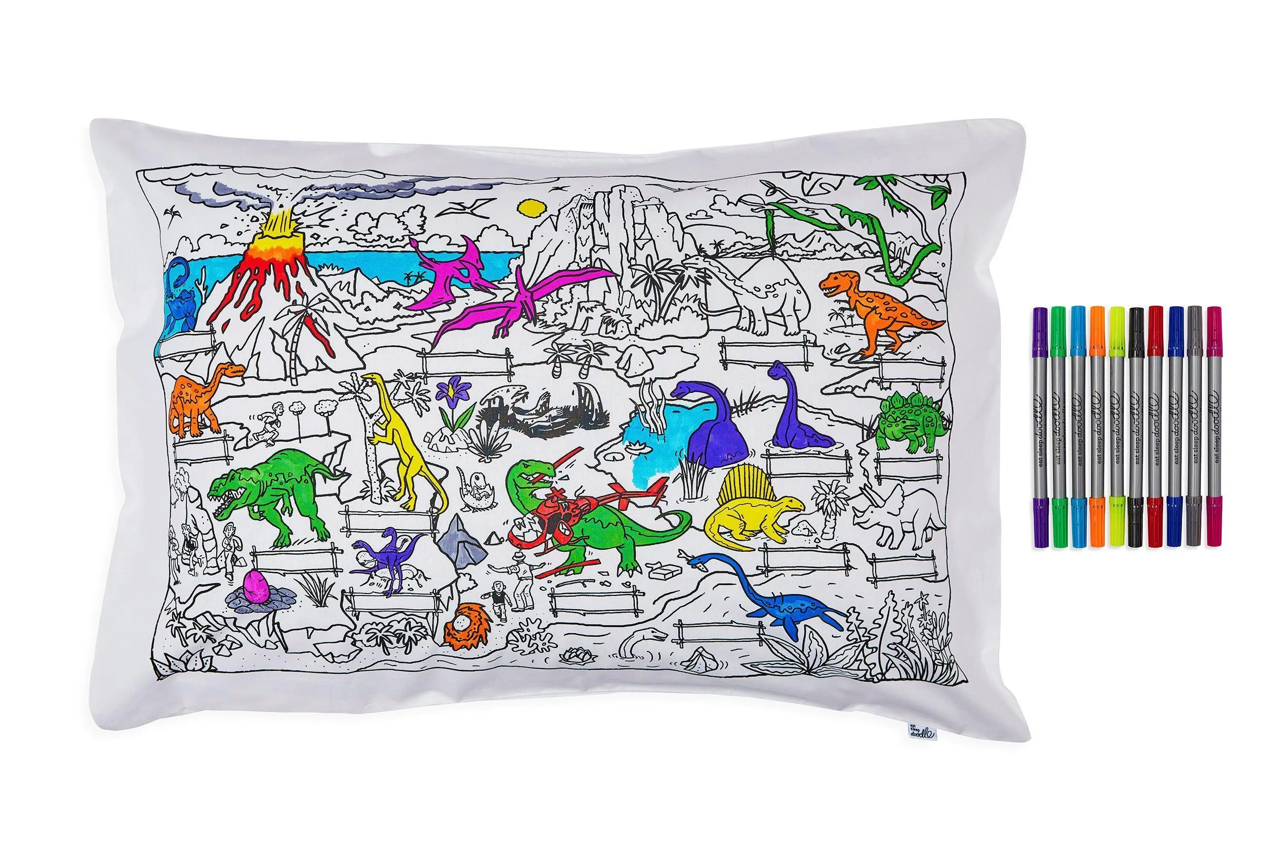 Eat Sleep Doodle Dinosaur Pillow and Ten Wash Out Pens