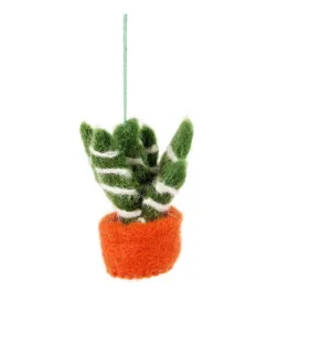 Felt Biodegradable Hanging Mini Plant: Aloe Vera - (Zebra leaf, orange base)