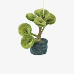 Felt Biodegradable Hanging Mini Plant: Pilea Plant (Dark Greeny Blue  Base with Round Leaves)