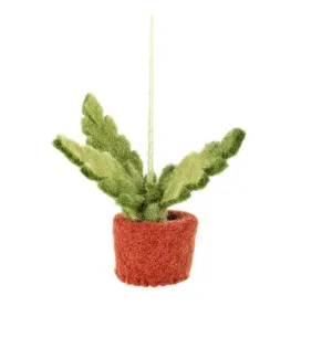Felt Biodegradable Hanging Mini Plant: Simple Fern - (Brown Base - Green leaves)
