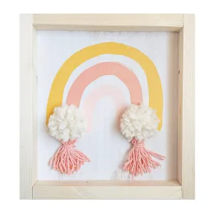 Hand Made Wooden Sign Coral Rainbow with Pom Pom & Tassels LAST TWO