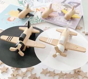 Kiko & gg Wooden Wind-up Propeller Plane Black LAST TWO