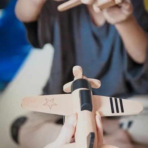 Kiko & gg Wooden Wind-up Propeller Plane Black LAST TWO