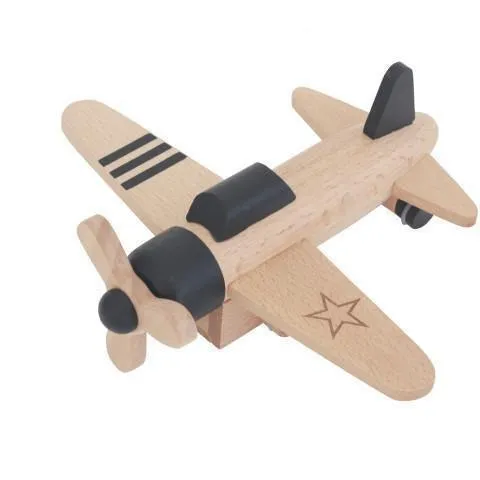 Kiko & gg Wooden Wind-up Propeller Plane Black LAST TWO