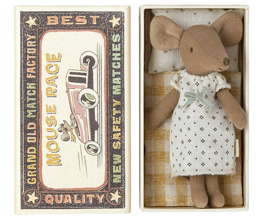 Maileg Brown Mouse Big Sister in Matchbox