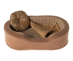 Maileg Dog Bed/ Kitten Cosy Basket Brown Stripe Small: BACK IN STOCK
