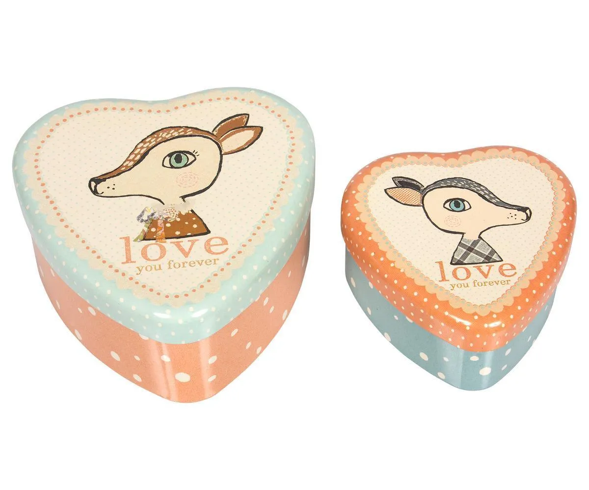 Maileg Metal Heart Tins Bambi Set of 2