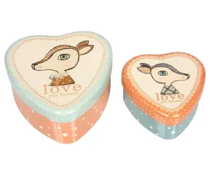 Maileg Metal Heart Tins Bambi Set of 2
