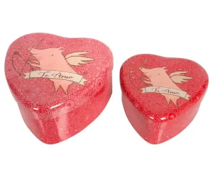 Maileg Metal Heart Tins Pig Set of 2