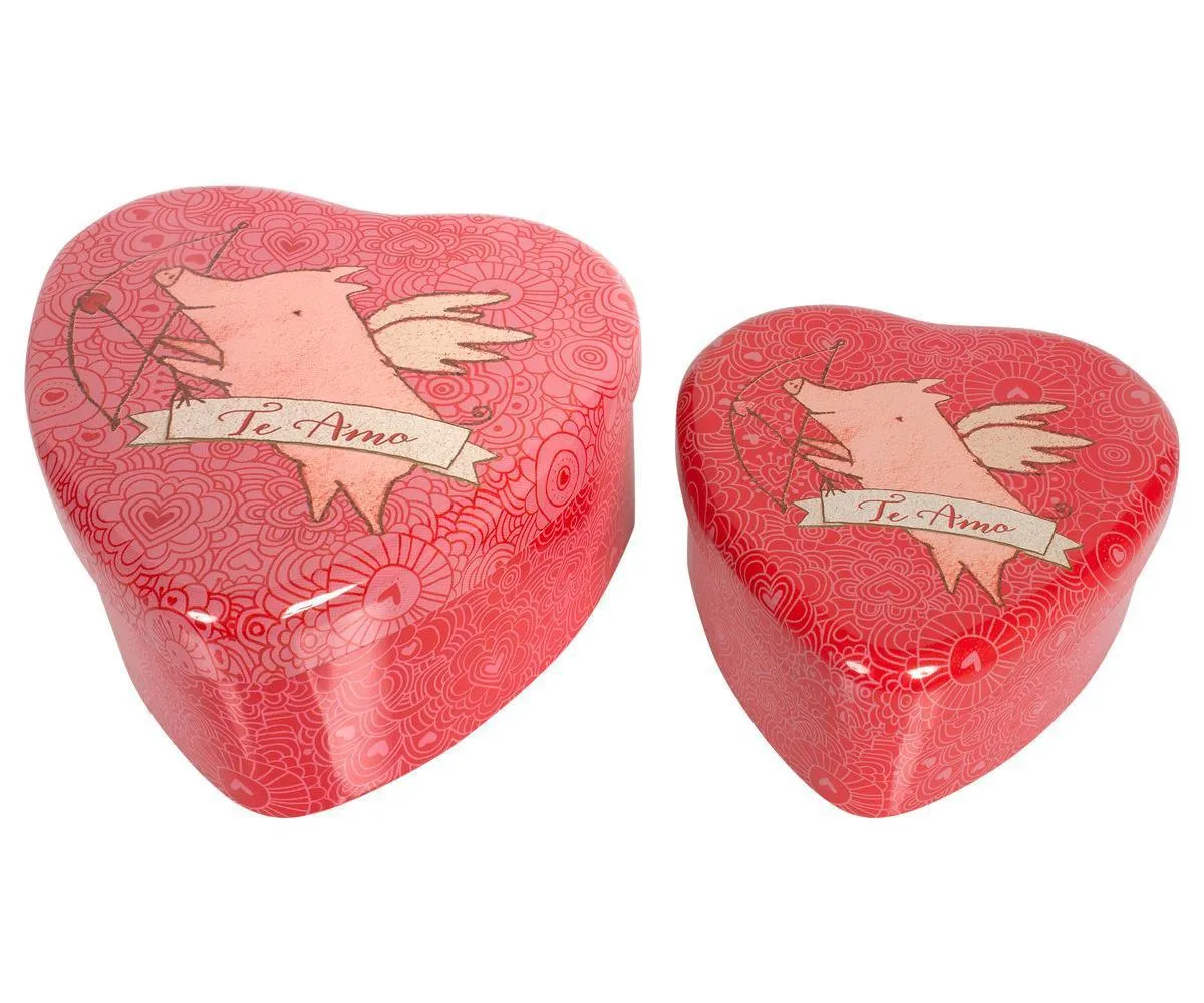 Maileg Metal Heart Tins Pig Set of 2