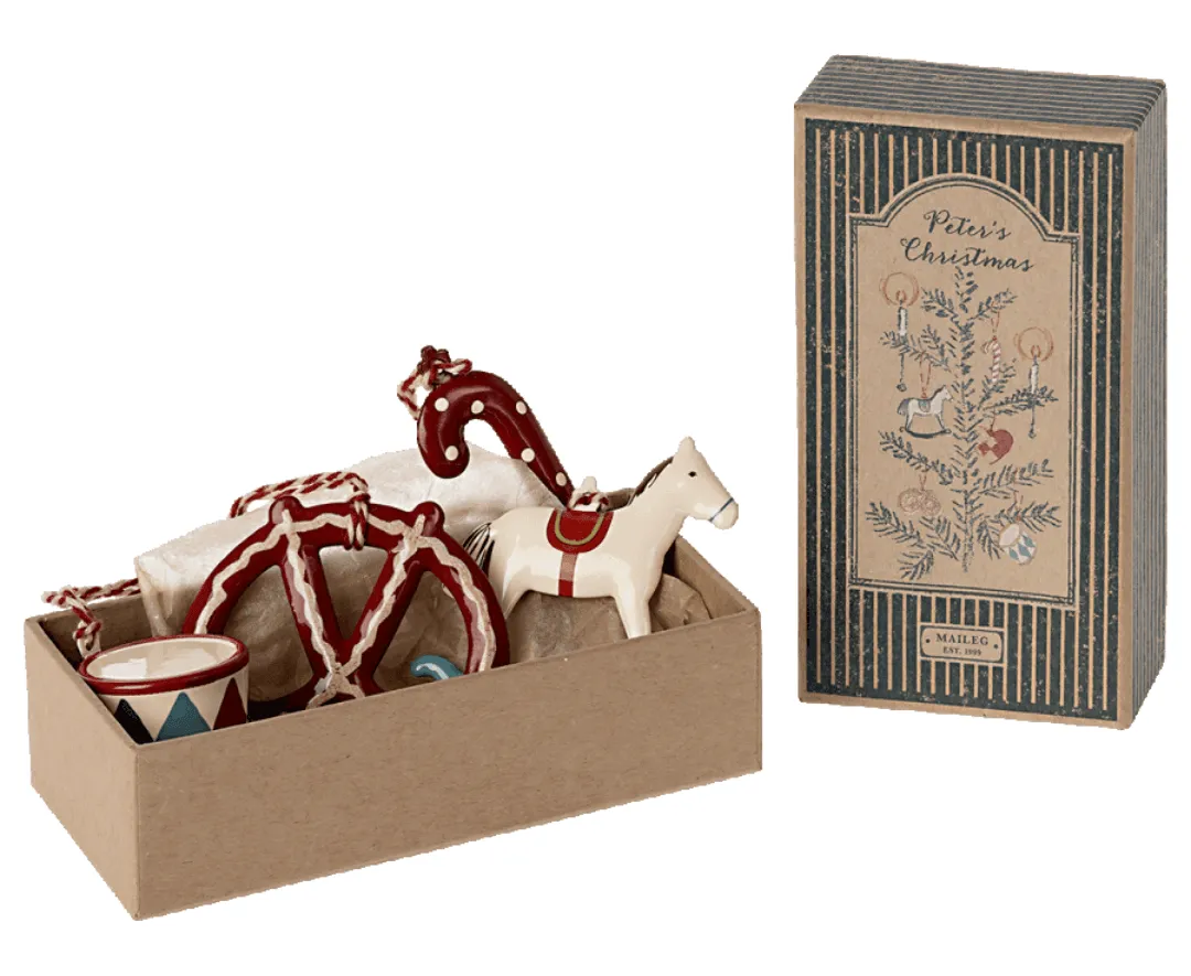 Maileg Metal ornament set in Matchbox - Peter`s Christmas Ornaments