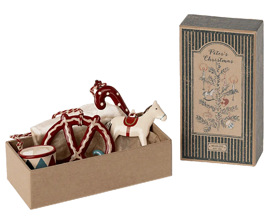 Maileg Metal ornament set in Matchbox - Peter`s Christmas Ornaments