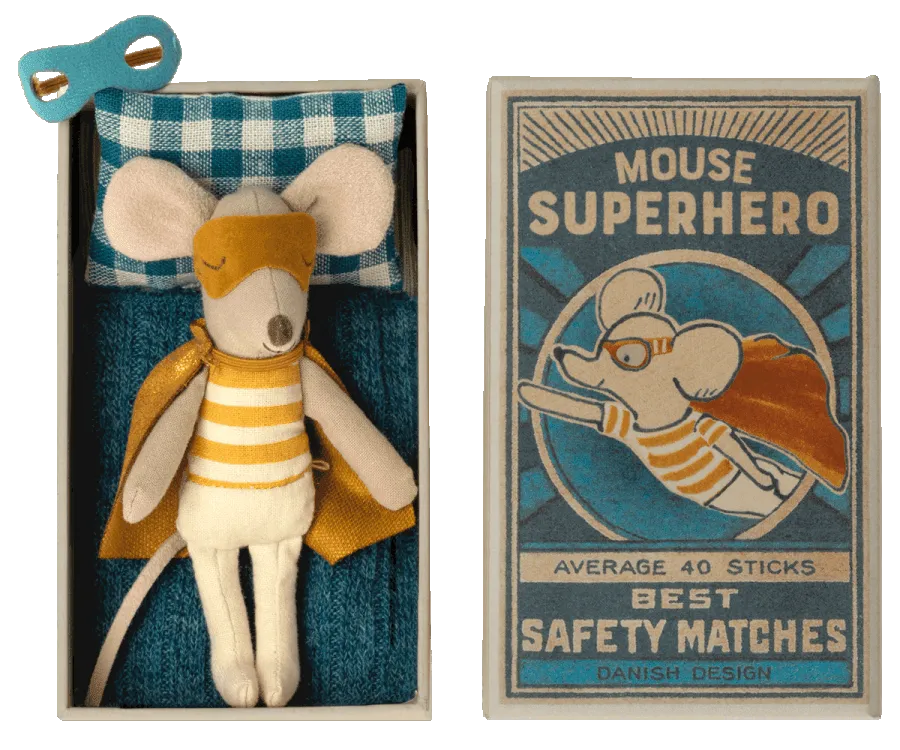Maileg Super Hero Little Brother Mouse in Matchbox