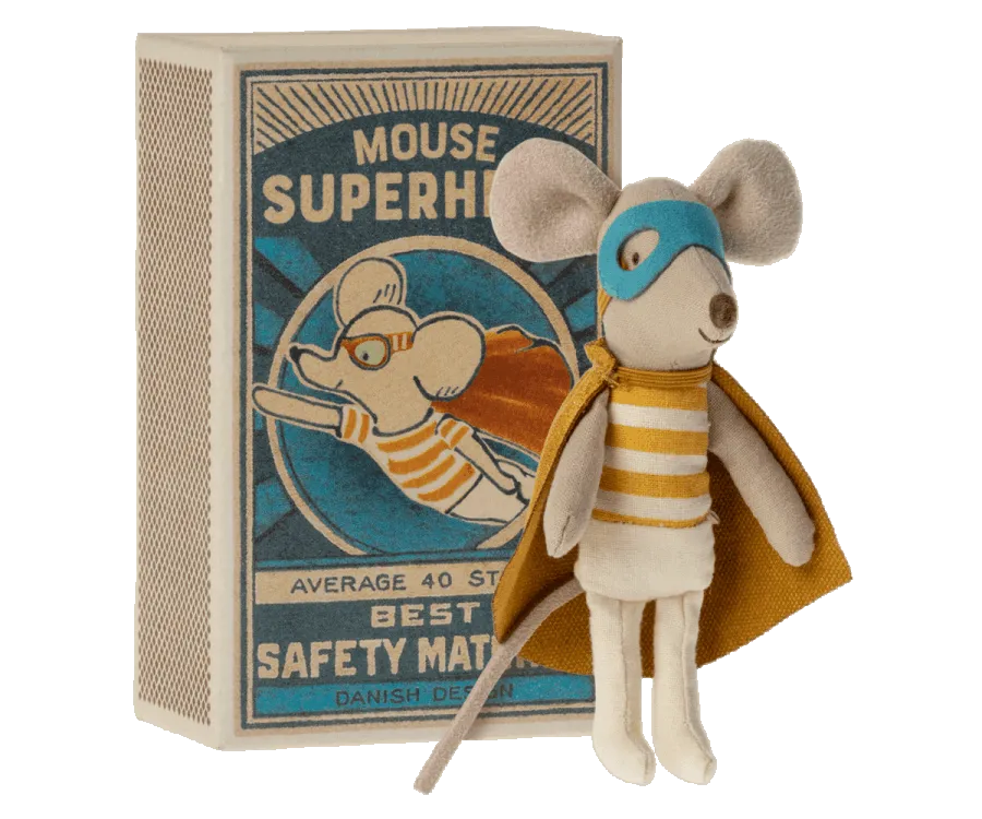 Maileg Super Hero Little Brother Mouse in Matchbox