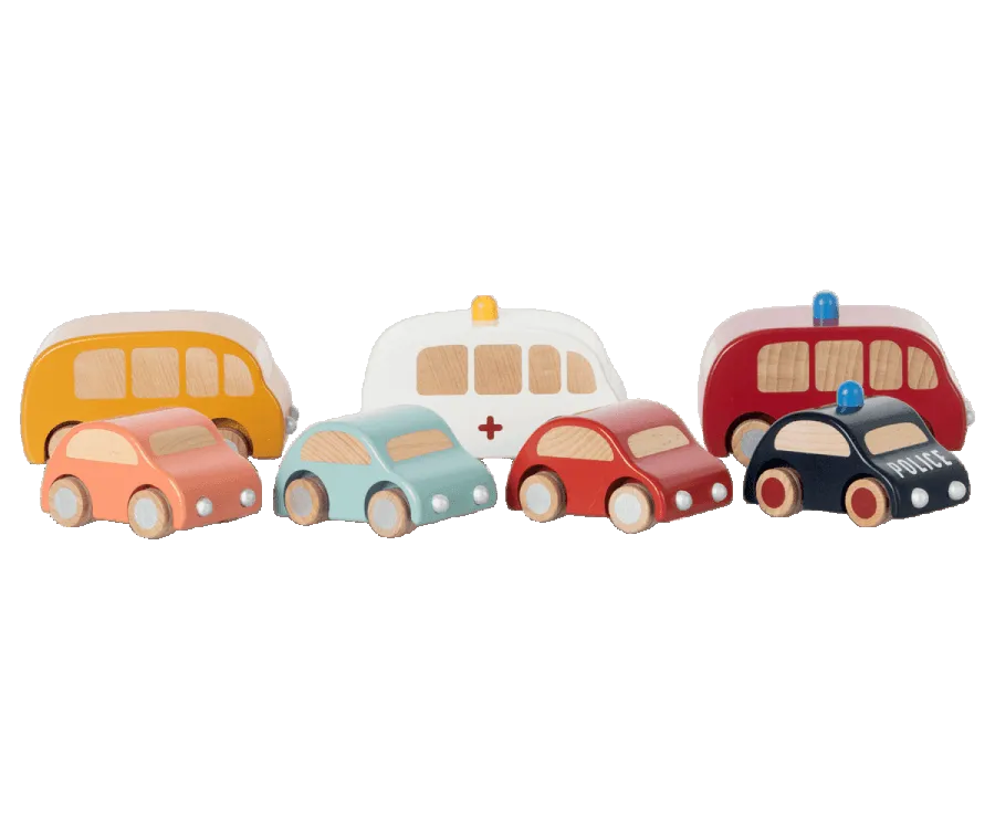 Maileg Wooden Pull Back Car Bright Red