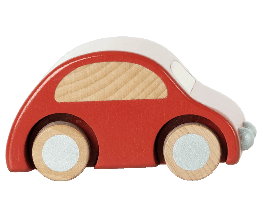 Maileg Wooden Pull Back Car Bright Red