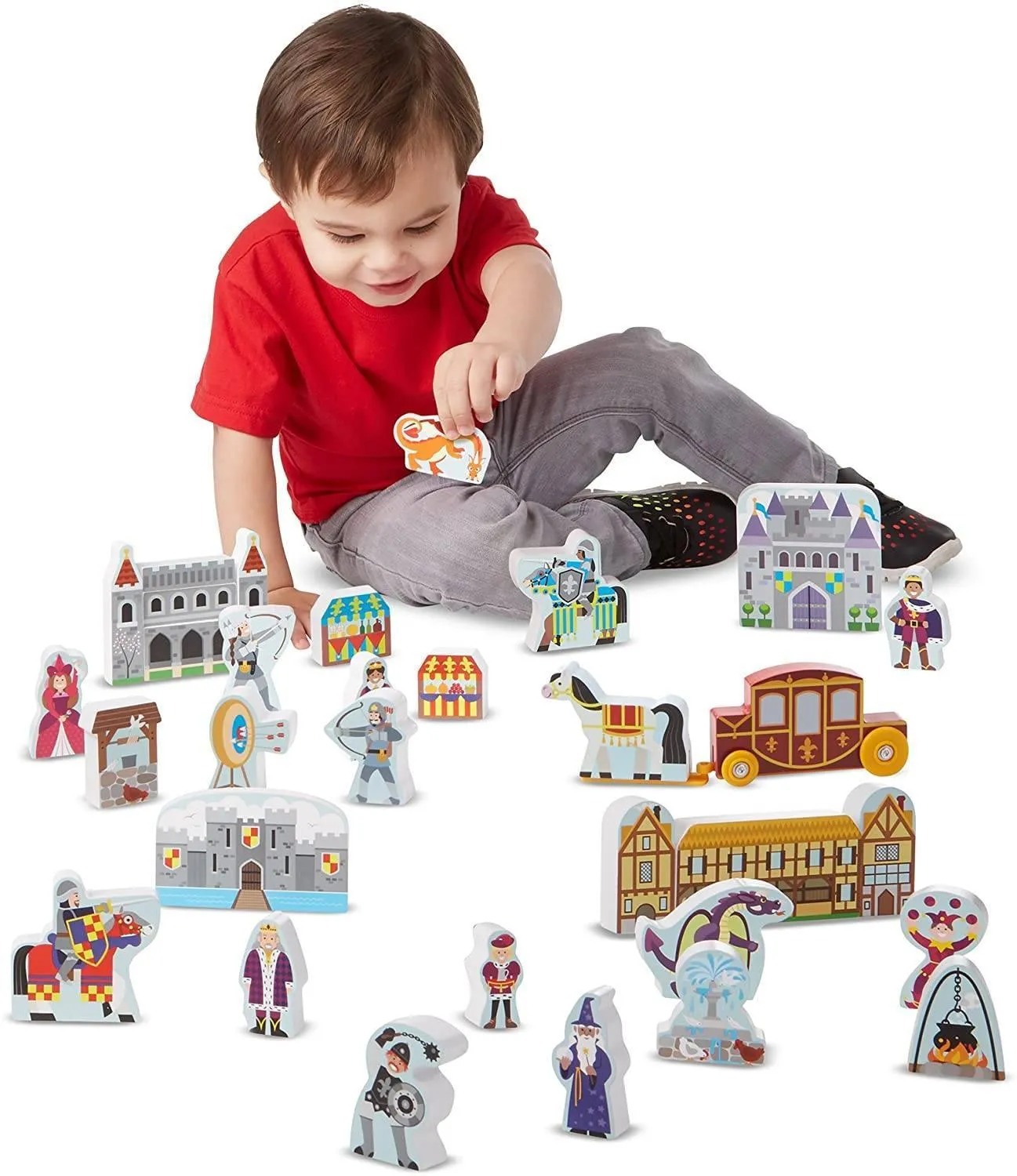 Melissa & Doug 10979 Wooden Town Play Set With Storage Tray (32pc)