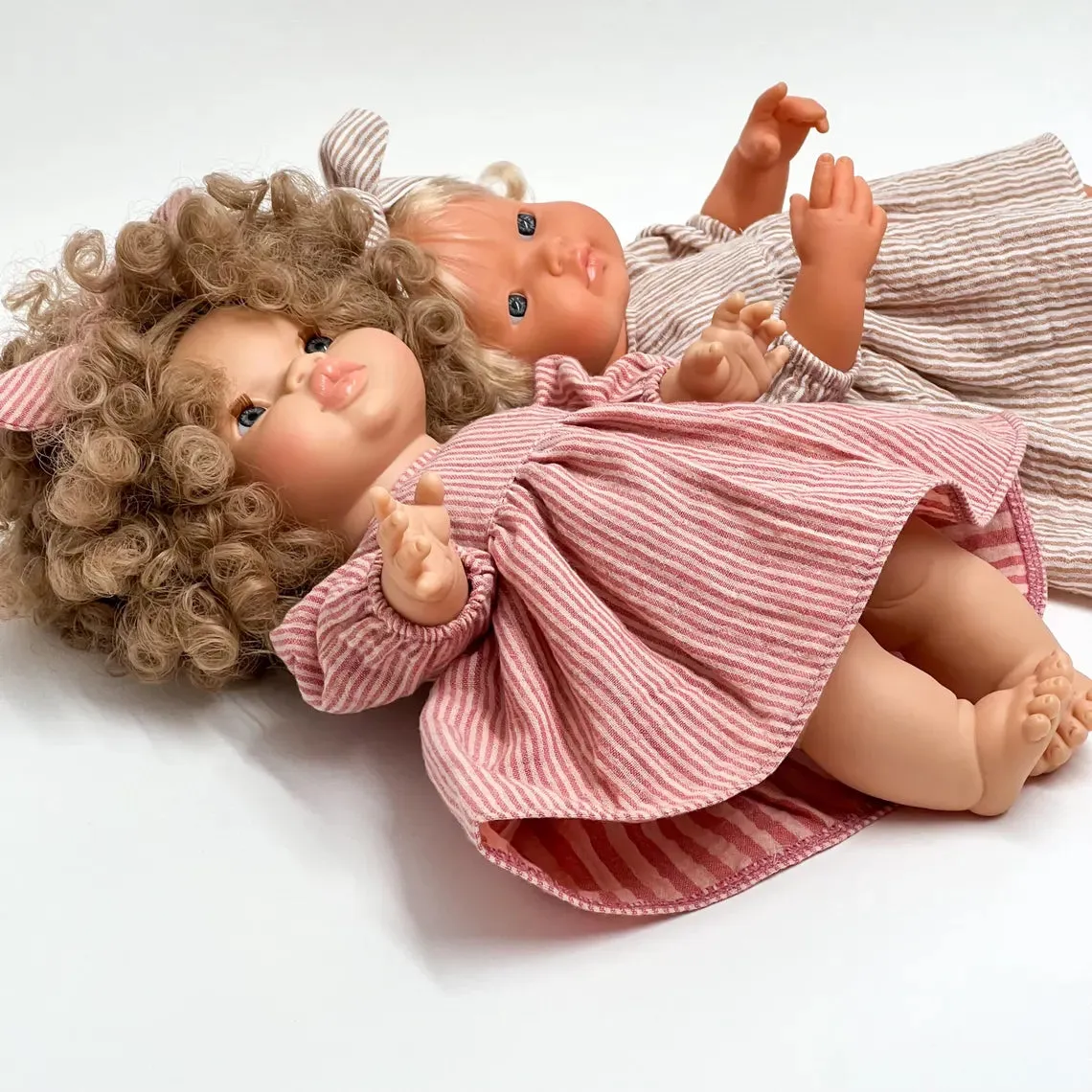 Miniland Doll Clothing 38cm | Dress   Headband | Beige Stripe