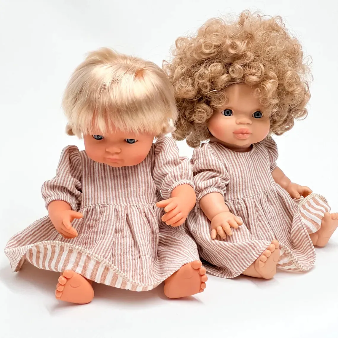 Miniland Doll Clothing 38cm | Dress   Headband | Beige Stripe