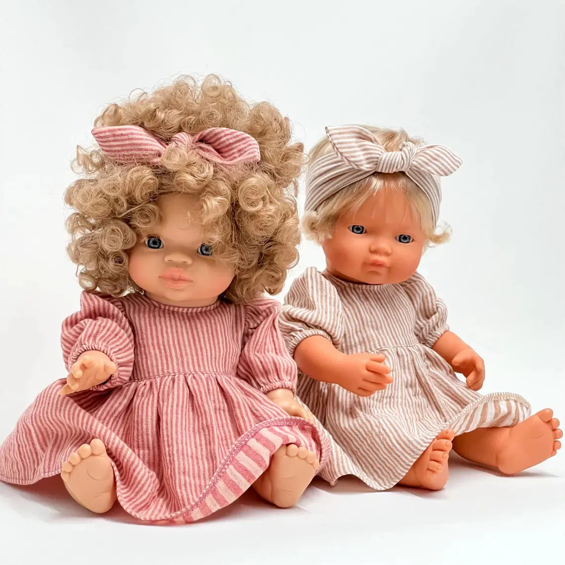 Miniland Doll Clothing 38cm | Dress   Headband | Beige Stripe