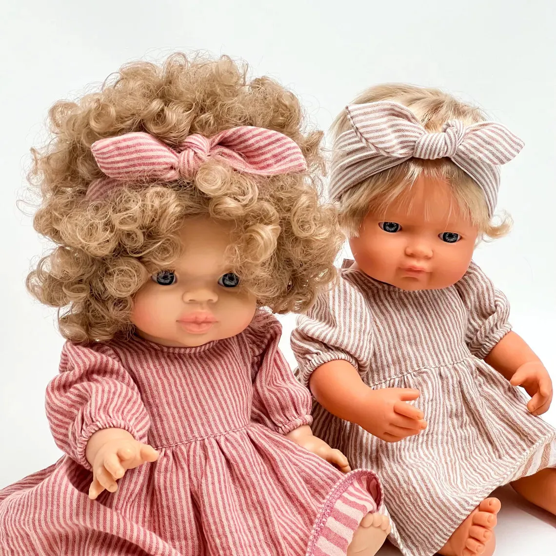 Miniland Doll Clothing 38cm | Dress   Headband | Beige Stripe