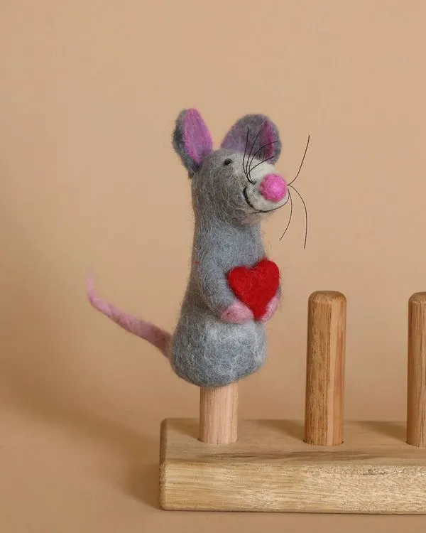 Mouse Holding A Heart Finger Puppet Odin Parker