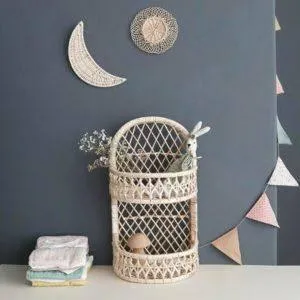Natural Rattan/Wicker Wall Organiser Shelves