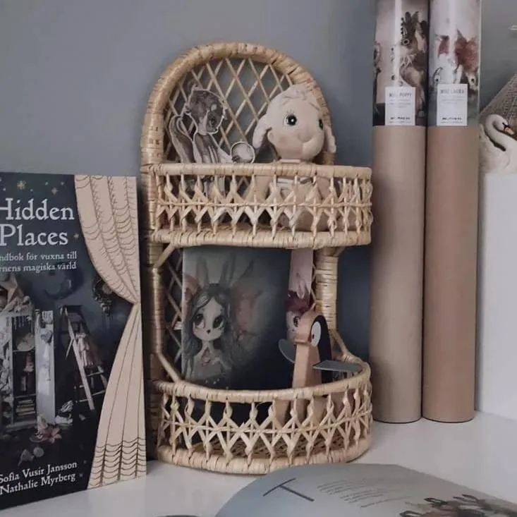 Natural Rattan/Wicker Wall Organiser Shelves