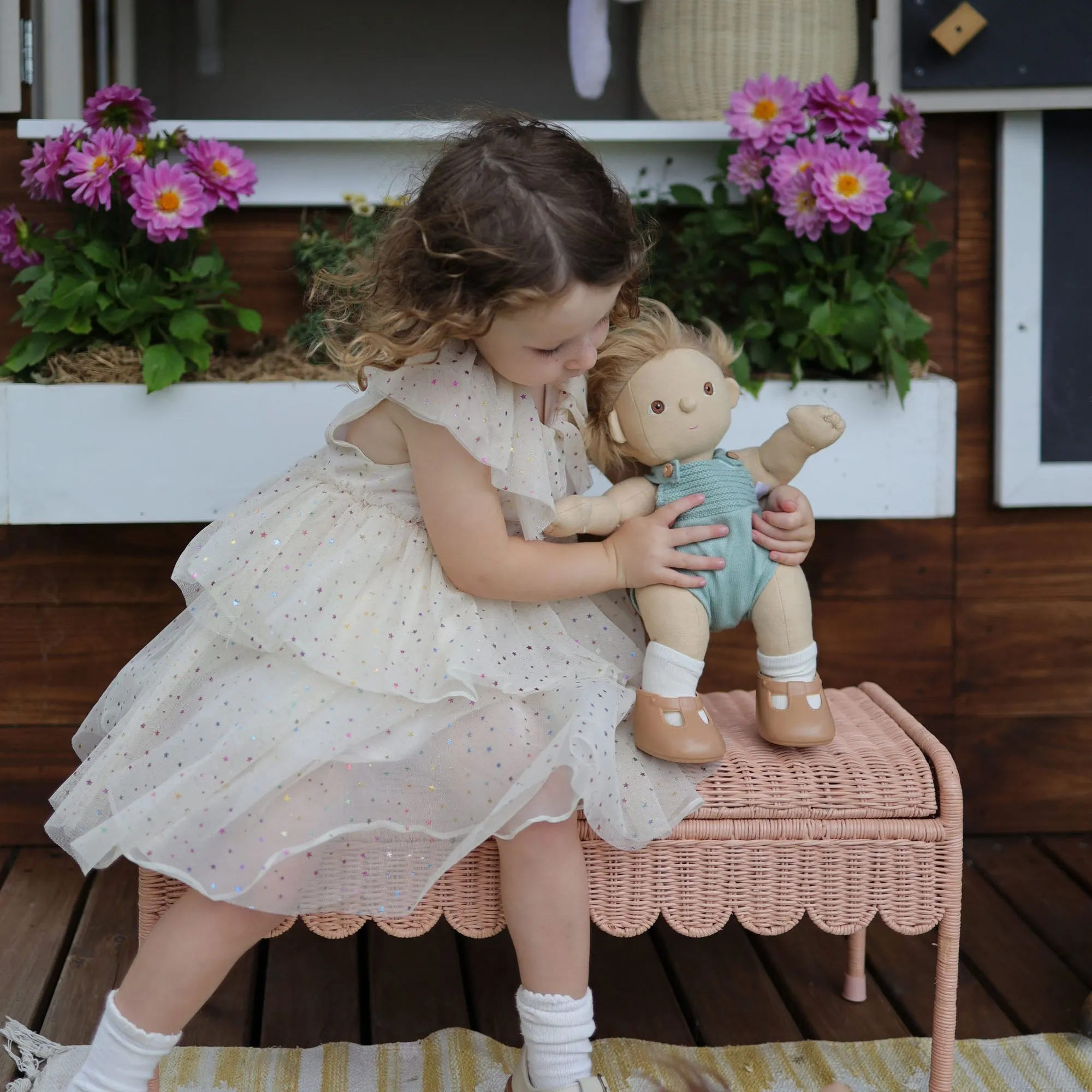 Olli Ella Rattan | Petal Storie Bench | Seashell Pink