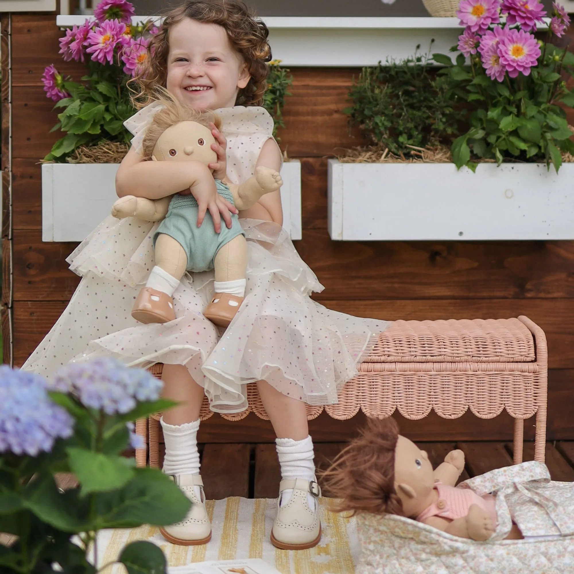 Olli Ella Rattan | Petal Storie Bench | Seashell Pink