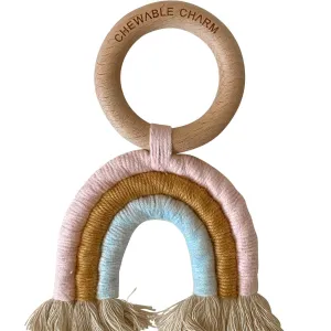 Rainbow Macrame Teether- Light Pink & Light Blue