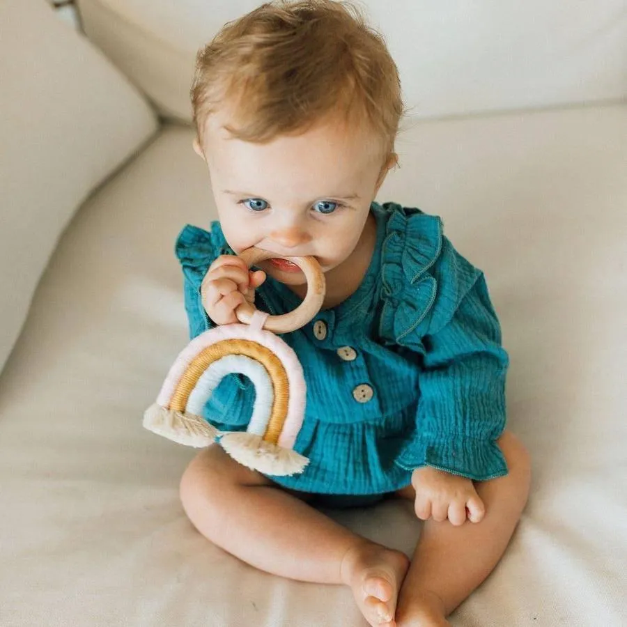 Rainbow Macrame Teether- Light Pink & Light Blue