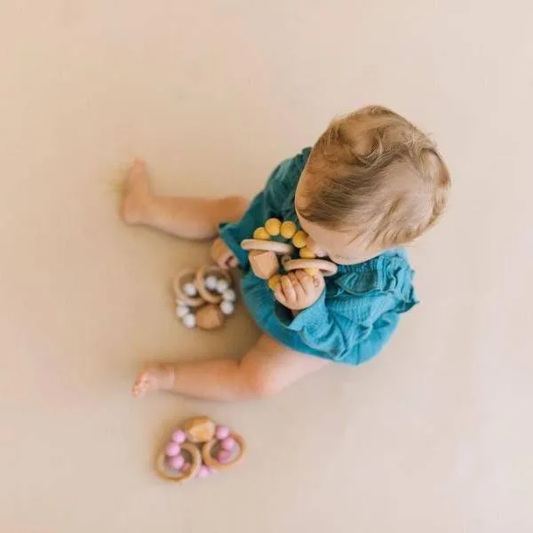 Wood & Silicone Teething Ring- Mustard Yellow