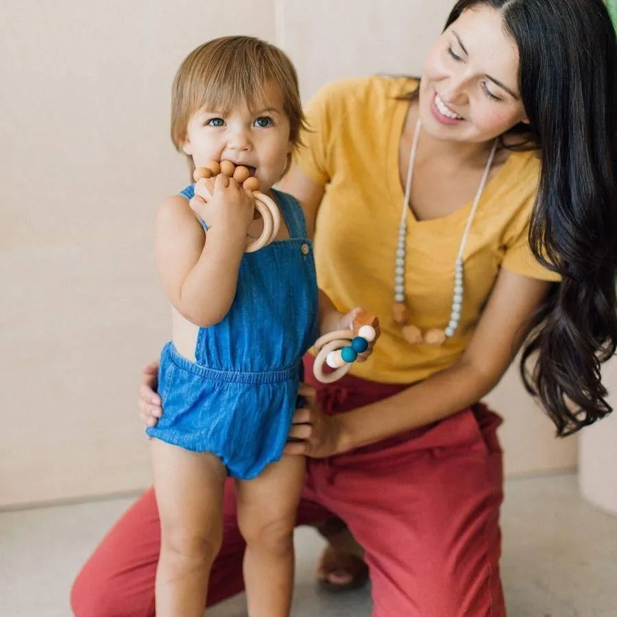 Wood & Silicone Teething Ring- Mustard Yellow