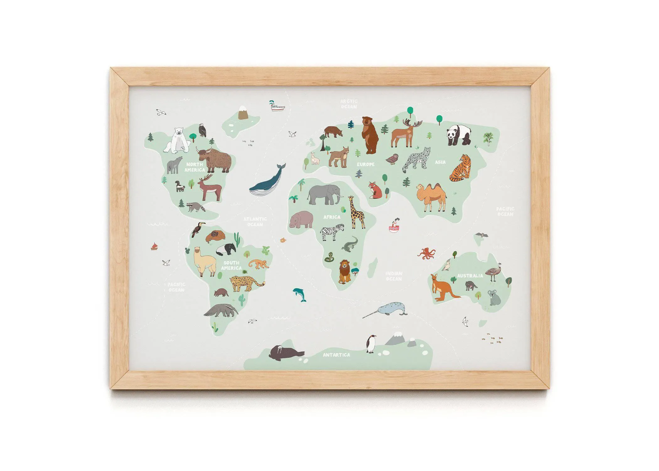 World Map Nursery Print A3 Mint