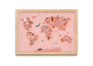 World Map Nursery Print A3 Pink